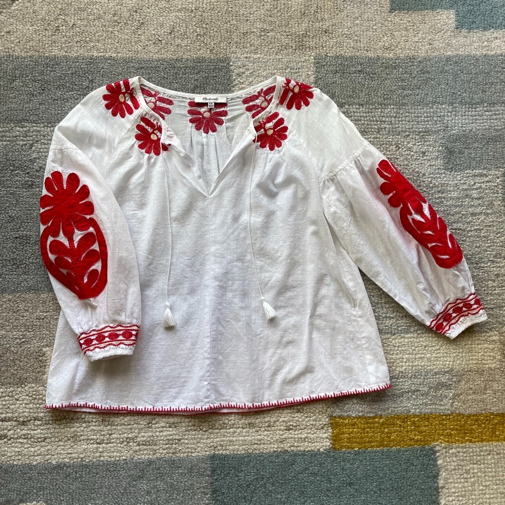 Madewell Embroidered Blanca Peasant Top Daisy XXS